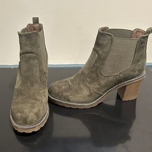 Red Dress Boutique Olive Suede Block Heel Chelsea Booties. 10